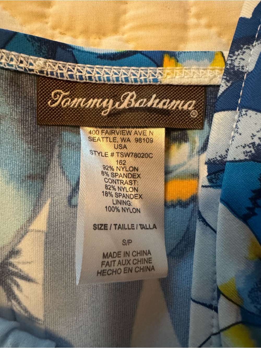 Tommy Bahama Blue Floral Swim Coverup with Yellow Straps - Picture 5 of 5